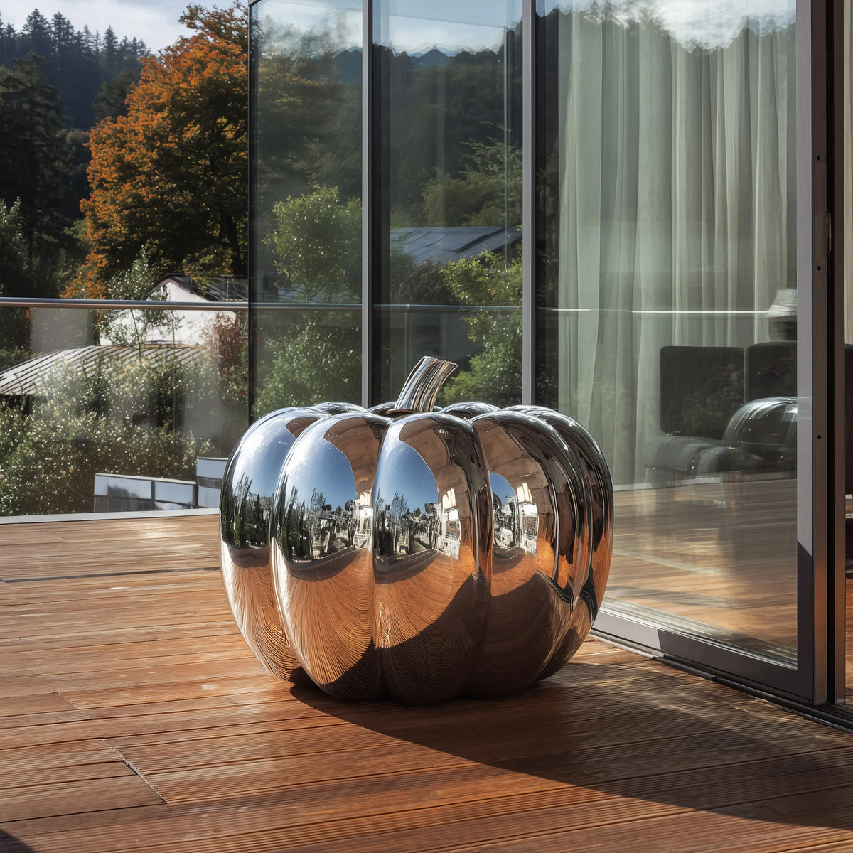 PREMIER Stainless Steel Pumpkin Sculpture with Modern Minimalist Design for Modern Homes, Offices, and Garden Spaces PSSS-204