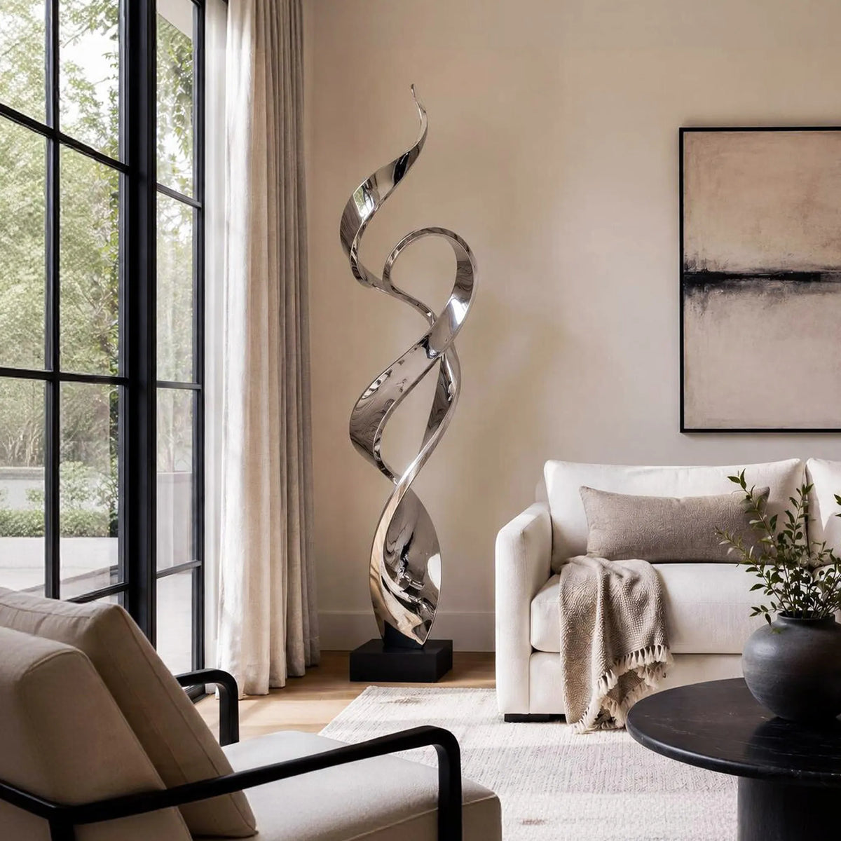 PREMIER Stainless Steel Ribbon Sculpture for Living Room Corner, Entry Foyer or Sitting Room PSSS-294