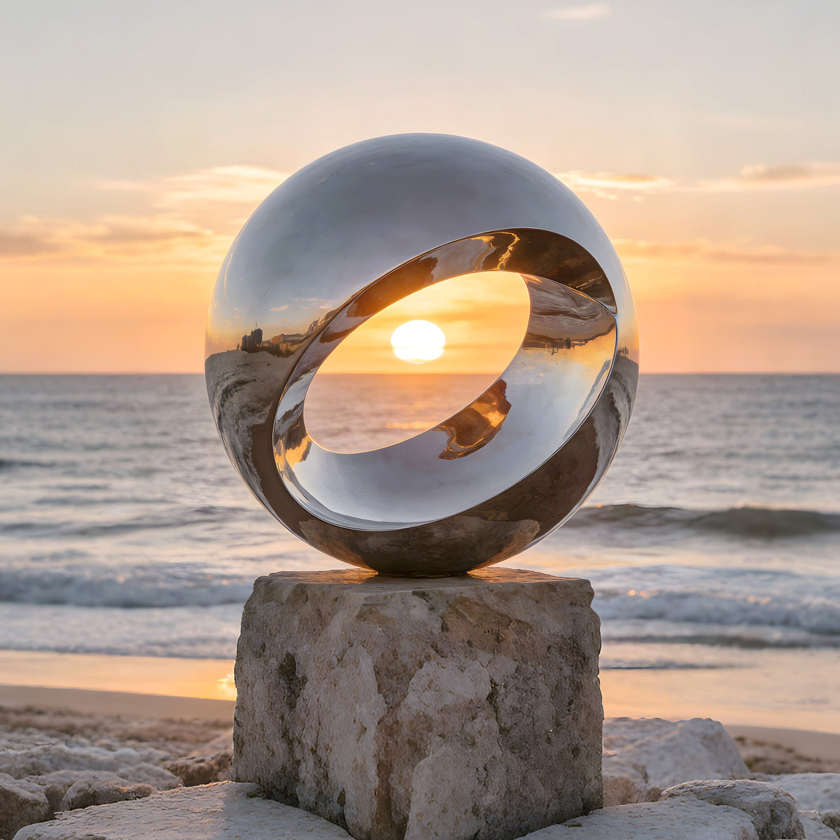 PREMIER Stainless Steel Ring Sculpture with Mirror Polished Finish for Coastal Gardens and Outdoor Spaces PSSS-191