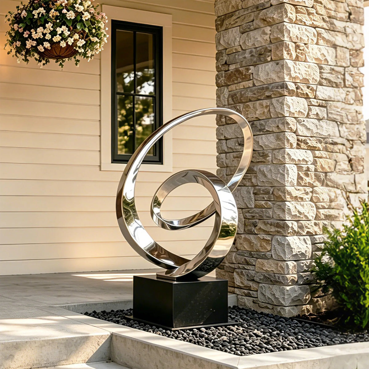 PREMIER Stainless Steel Sculpture with Abstract Ring Design for Front Entry, Patio or Garden Bed PSSS-306