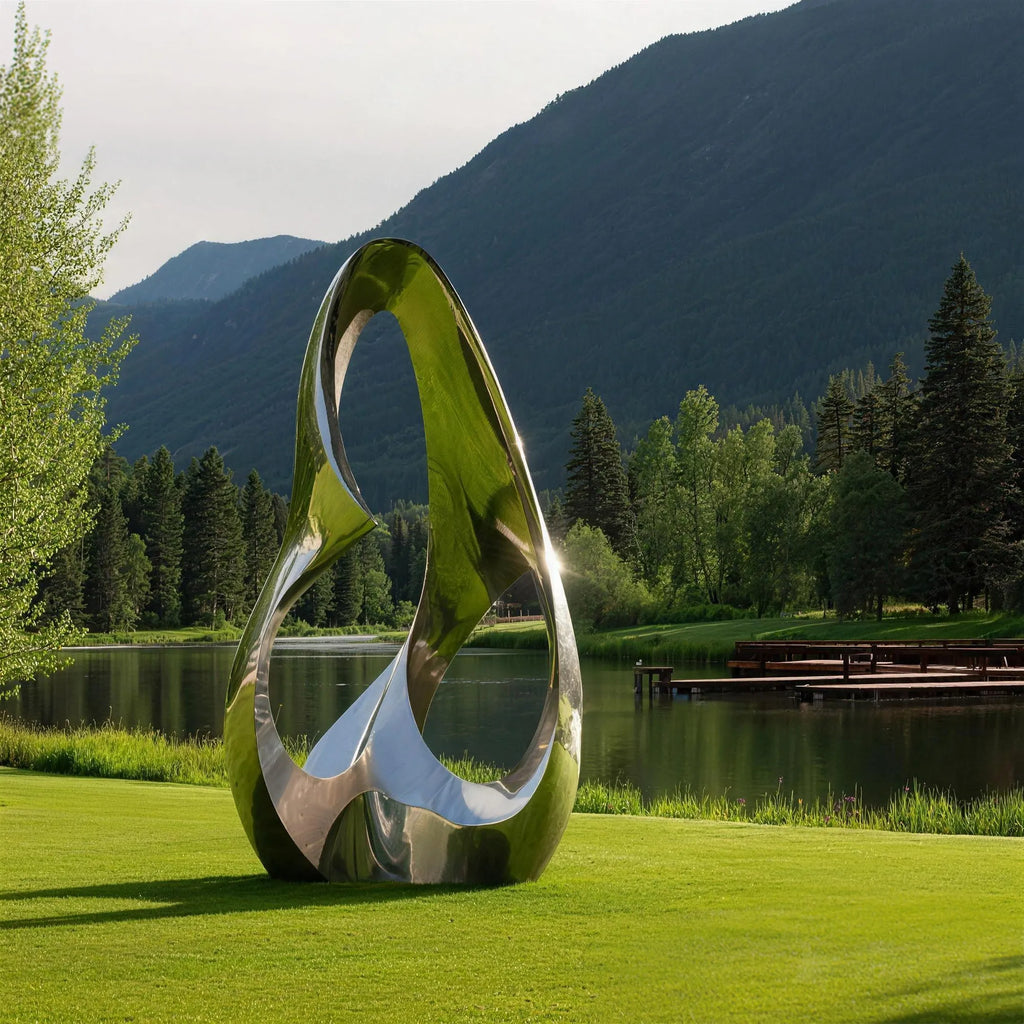 PREMIER Stainless Steel Sculpture with Abstract Ring Design for Lakeside, Villas Lawns or Garden Landscapes PSSS-253