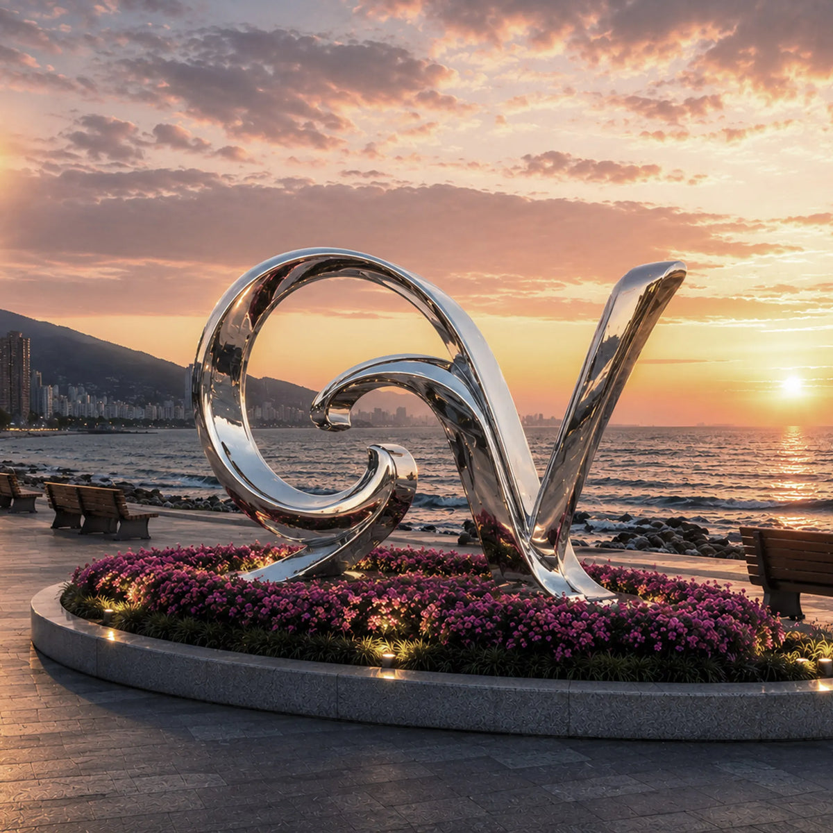 PREMIER Stainless Steel Sculpture with GV Good Vibe Design for Waterfronts, Seaside Plazas and Public Parks PSSS-288