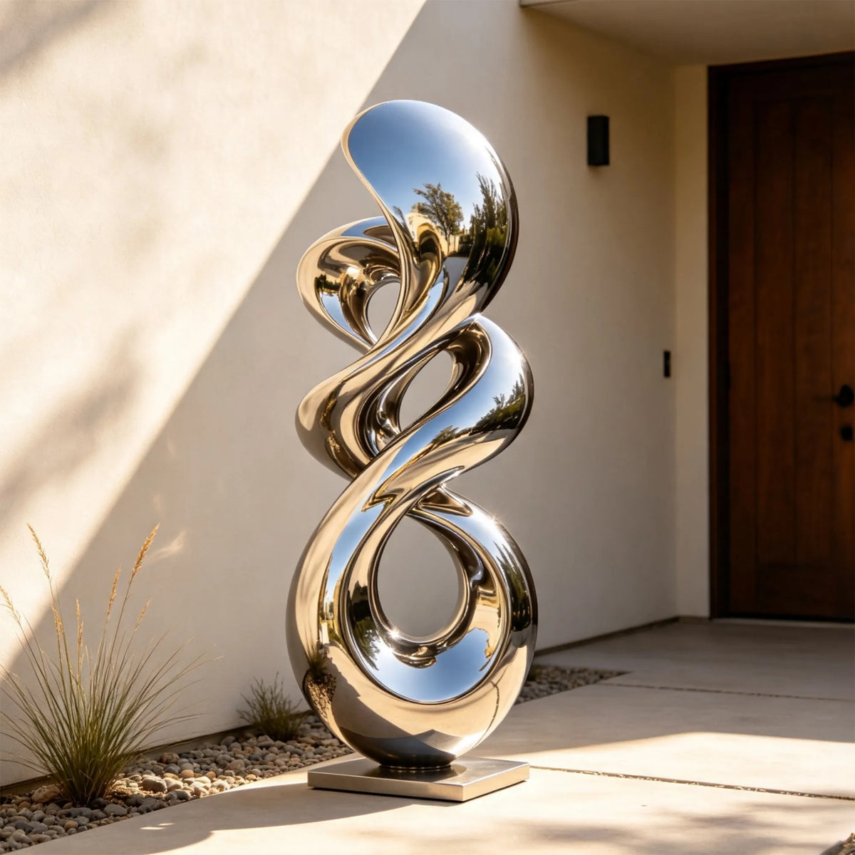 PREMIER Stainless Steel Sculpture with Swirling Loop Design for Home Entry, Poolside or Public Plaza PSSS-320