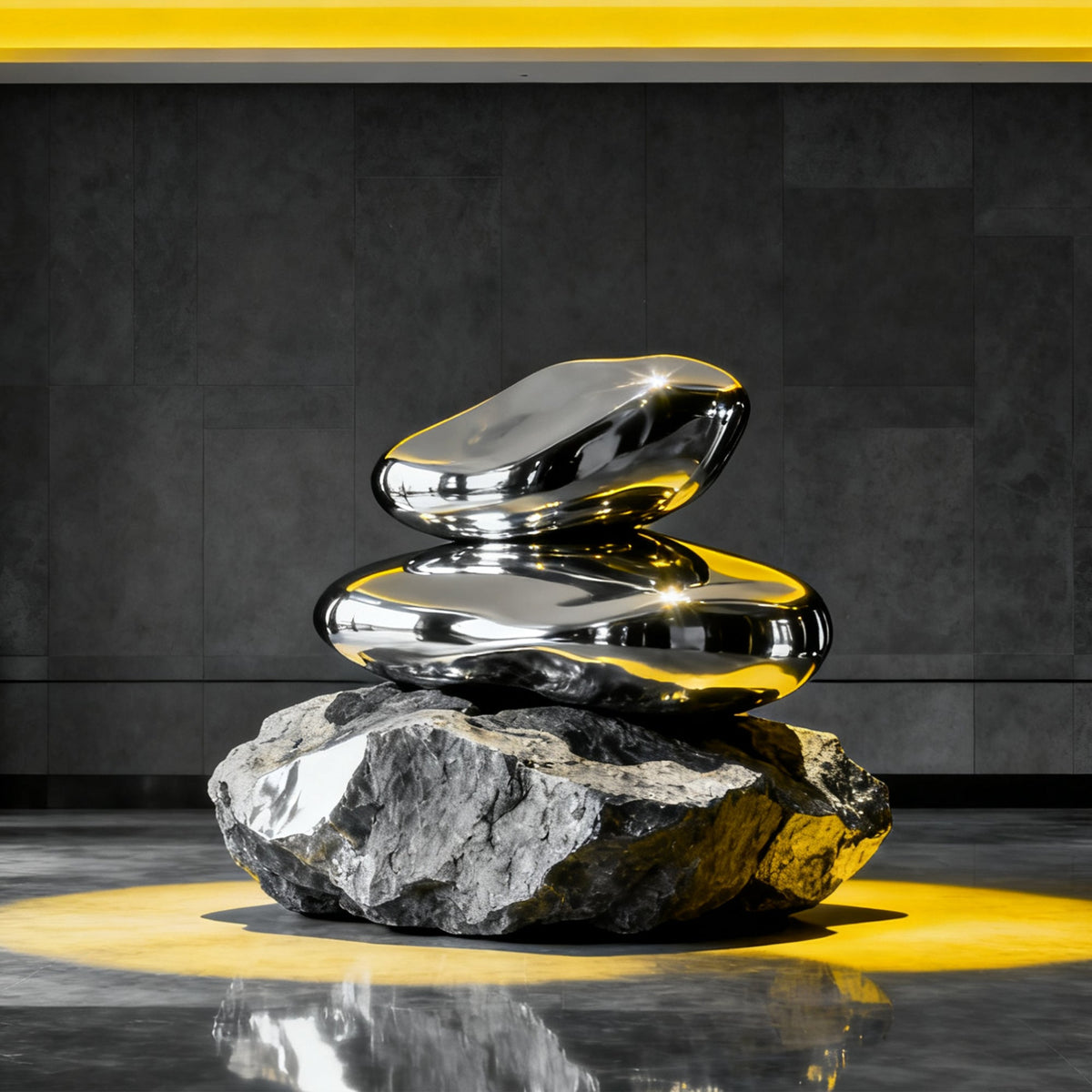 PREMIER Stainless Steel Sculpture with Three Stacked Polished Stones Shape for Modern Interiors PSSS-213