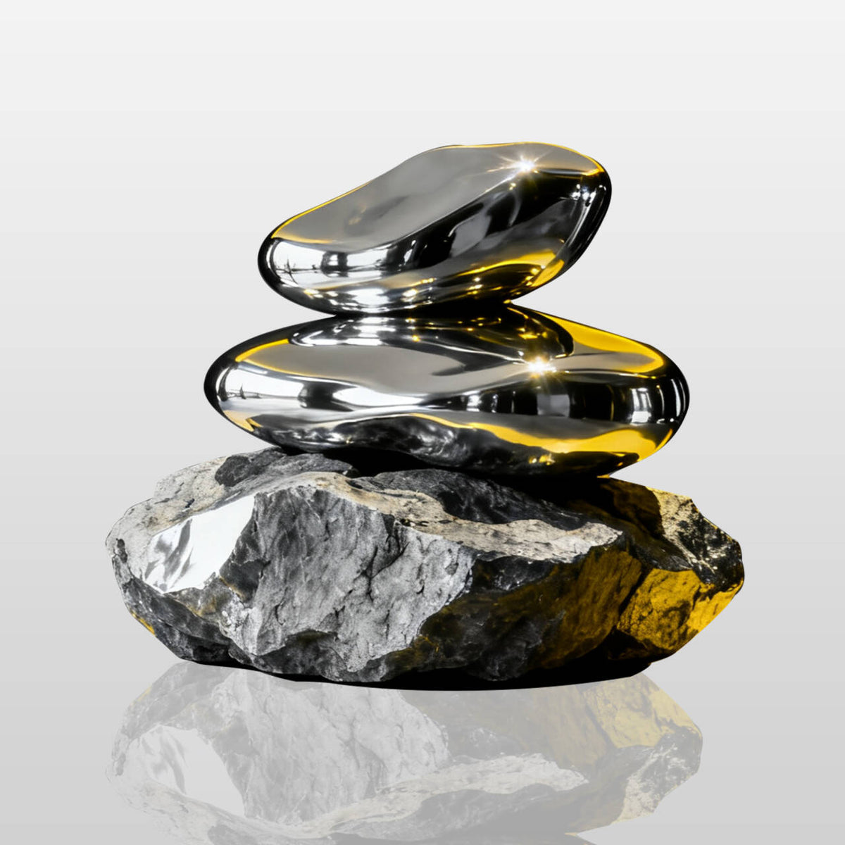 PREMIER Stainless Steel Sculpture with Three Stacked Polished Stones Shape for Modern Interiors PSSS-213