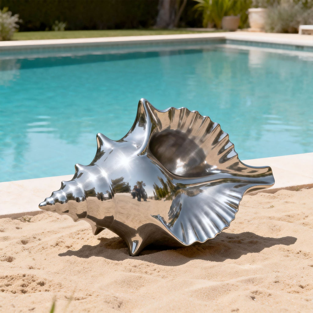 PREMIER Stainless Steel Seashell Sculpture with Mirror Polished Design for Poolside and Garden Decor PSSS-197