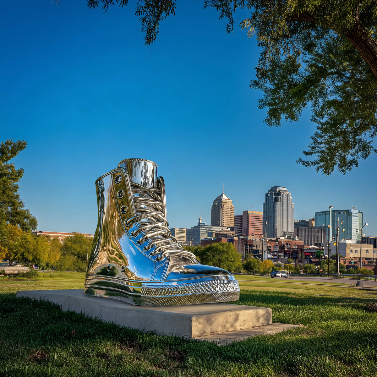 PREMIER Stainless Steel Shoe Sculpture with Mirror Polished Design for Public Art and Outdoor Spaces PSSS-200