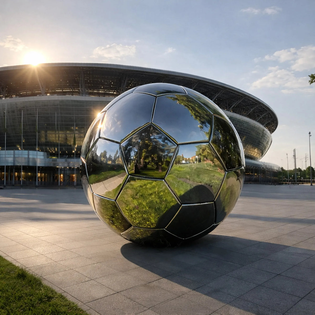 PREMIER Stainless Steel Soccer Sculpture Features a Traditional Geometric Design for Outdoor Settings and Sports Venues PSSS-211