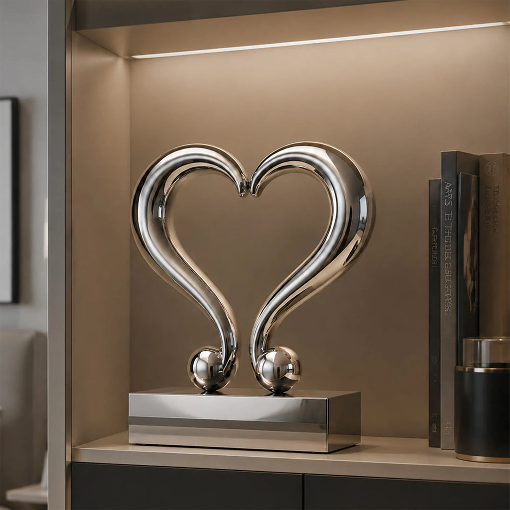 PREMIER Stainless Steel Table Top Sculpture with Heart Design for Display Shelf, Nightstand or Office Desk PSSS-308
