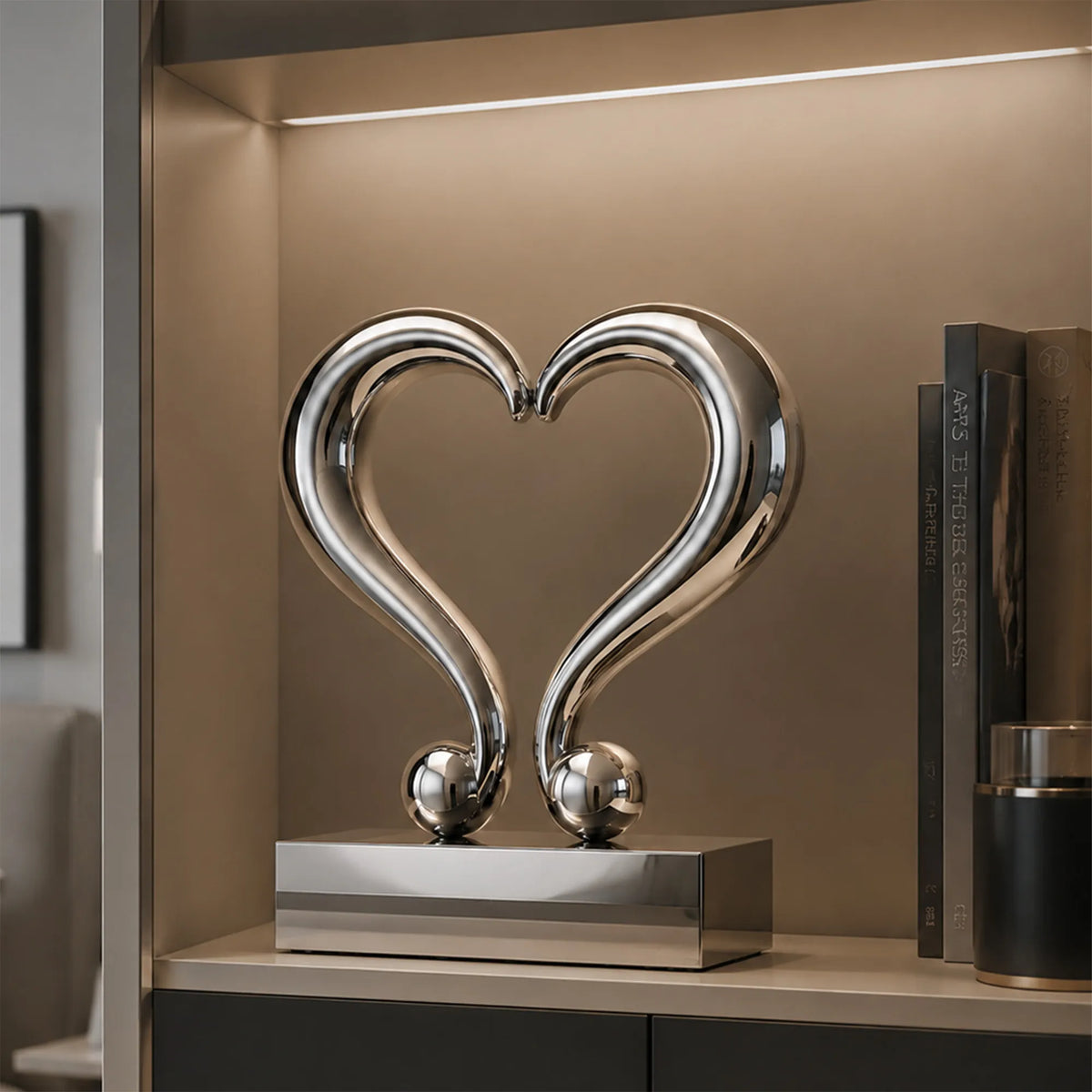 PREMIER Stainless Steel Table Top Sculpture with Heart Design for Display Shelf, Nightstand or Office Desk PSSS-308