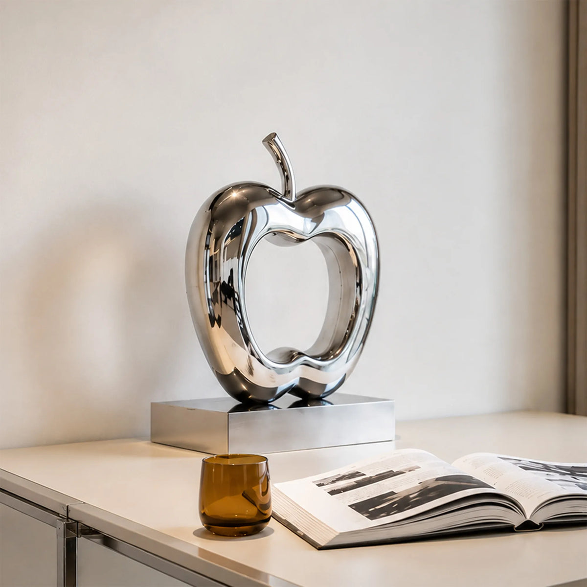 PREMIER Stainless Steel Table Top Sculpture with Hollow Apple Design for Living Room or Home Office PSSS-317