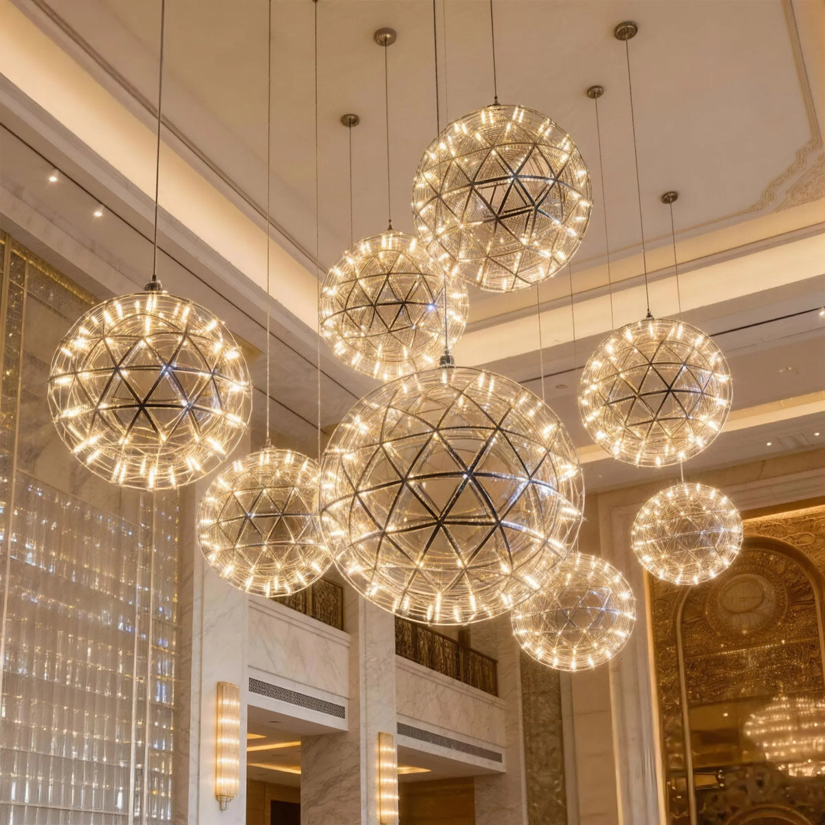 PREMIER Suspended Ball Sculpture in Stainless Steel for Hotel Lobbies, Luxury Shopping Malls and Commercial Spaces PSSS-270