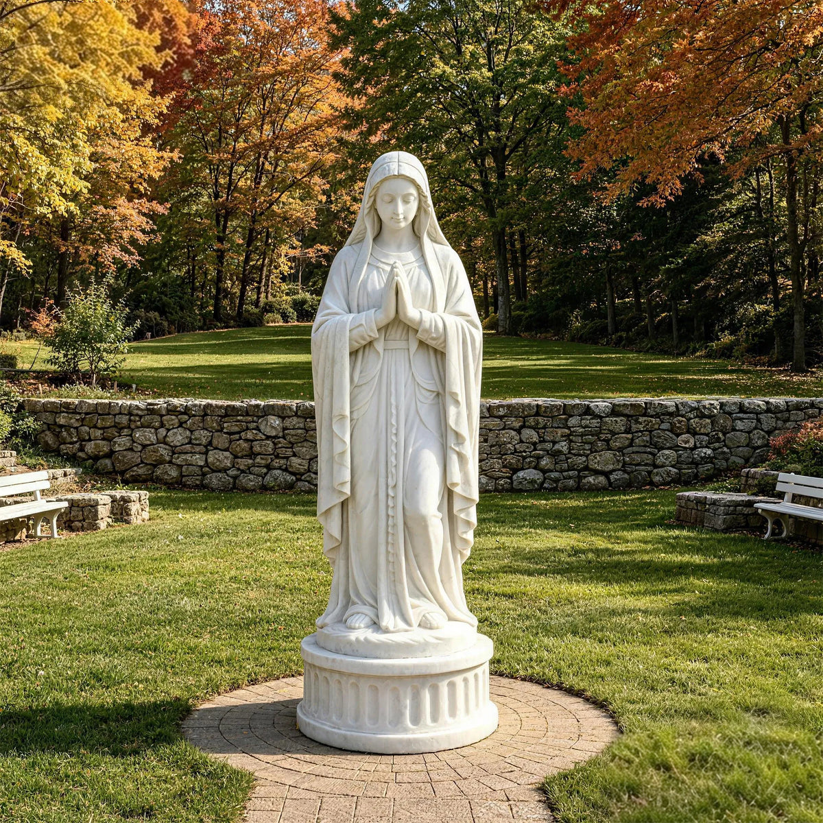 PREMIER Virgin Mary Statue in White Marble for Church Courtyard, Patio or Estate Garden PSM-200