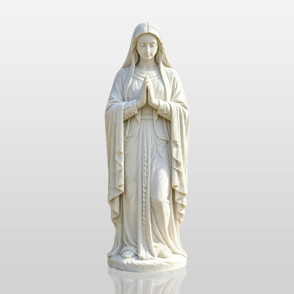 PREMIER Virgin Mary Statue in White Marble for Church Courtyard, Patio or Estate Garden PSM-200