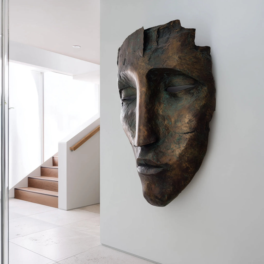 PREMIER Wall Mask Bronze Sculpture with Cracked Human Face Design for Living Rooms, Art Galleries and Other Interiors PSB-153