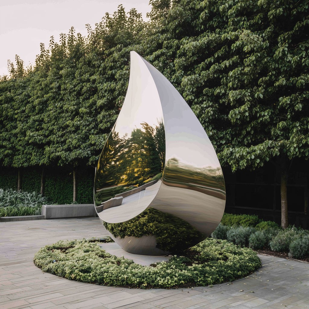 PREMIER Water Droplet Stainless Steel Sculpture with Reflective Mirrored Design for Scenic Areas PSSS-212