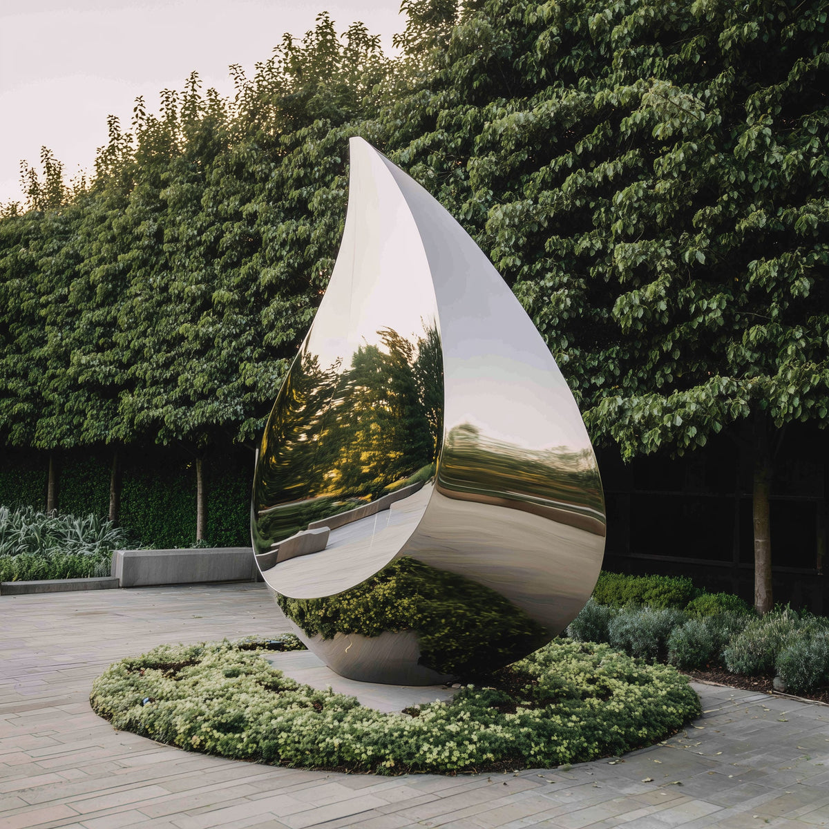 PREMIER Water Droplet Stainless Steel Sculpture with Reflective Mirrored Design for Scenic Areas PSSS-212