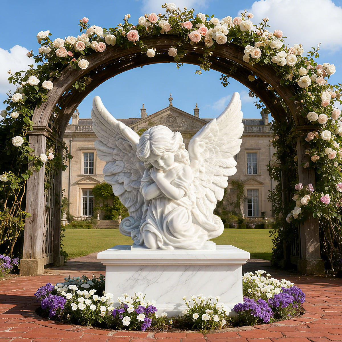 PREMIER White Marble Angel Sculpture with Classical Style Perfect for Gardens, Courtyards and Churches PSM-101