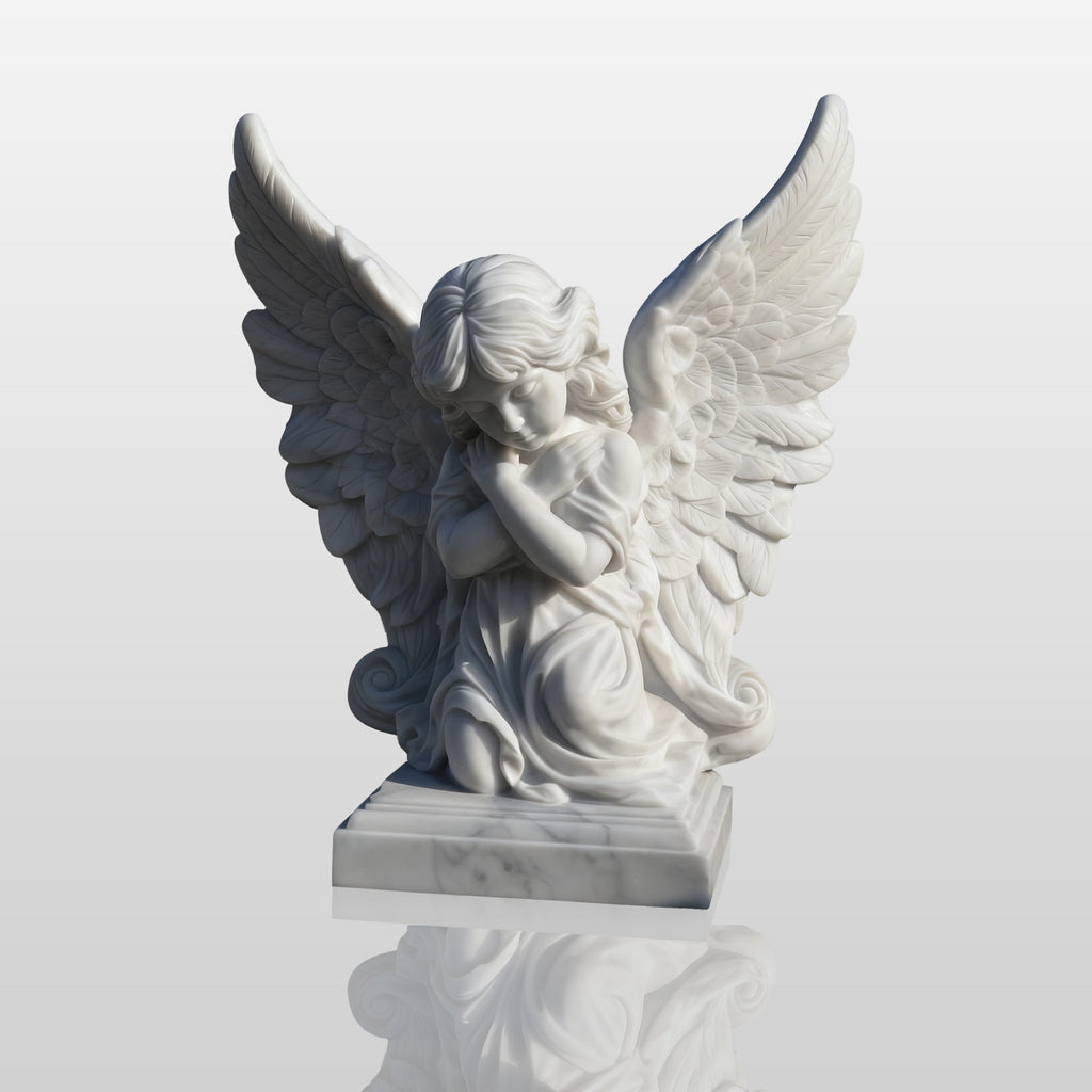 PREMIER White Marble Angel Sculpture with Classical Style Perfect for Gardens, Courtyards and Churches PSM-101