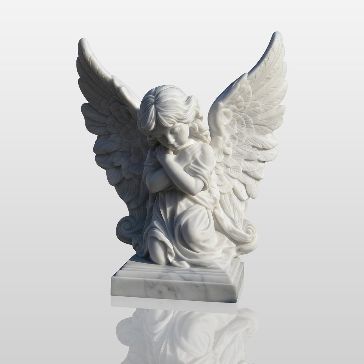 PREMIER White Marble Angel Sculpture with Classical Style Perfect for Gardens, Courtyards and Churches PSM-101