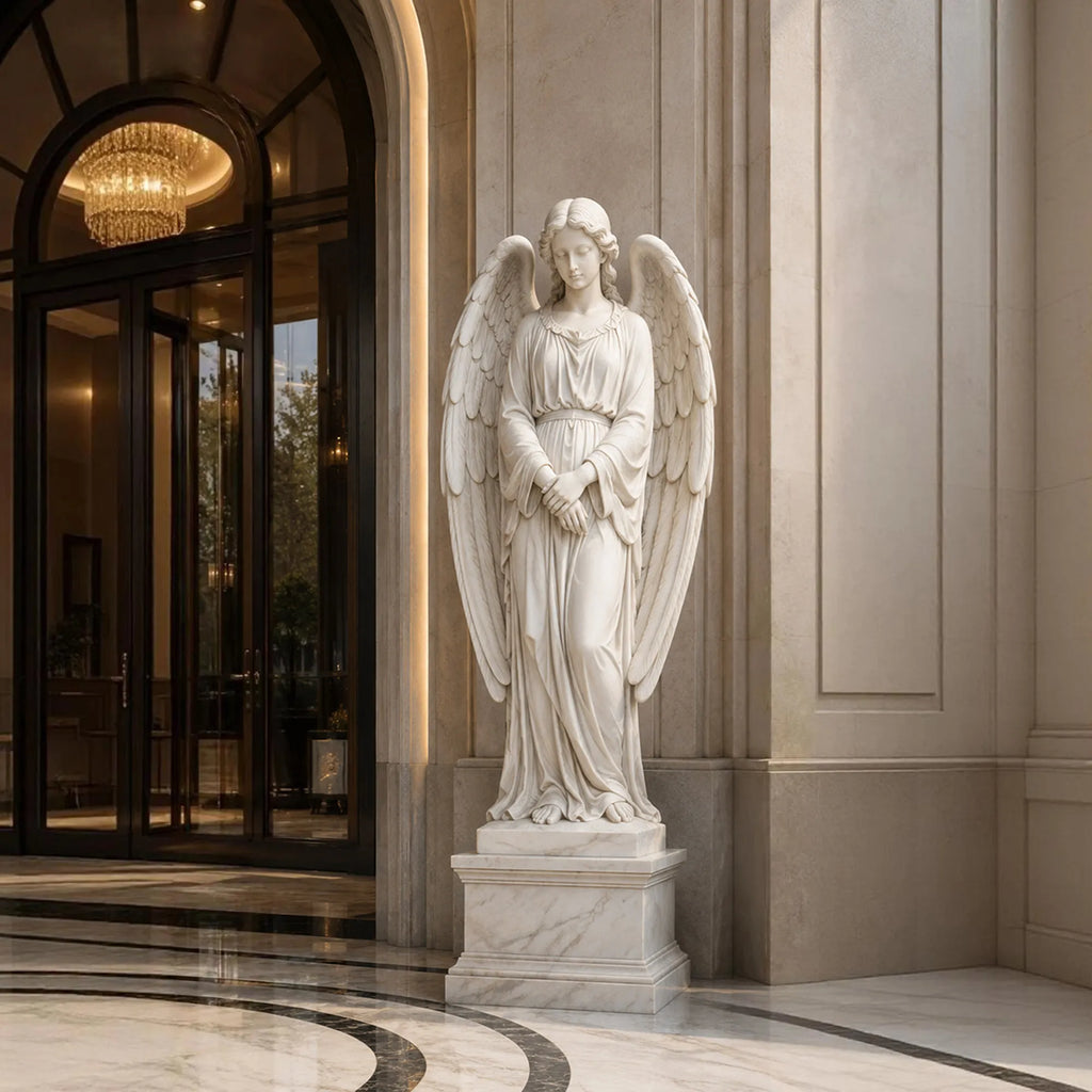 PREMIER White Marble Angel Statue for Entry Hall, Grand Foyer, Hotel Lobby or Church PSM-173