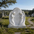 PREMIER White Marble Angel Tombstone for Memorial Garden, Graveyard, Cemetery or Green Burial Ground PSM-161