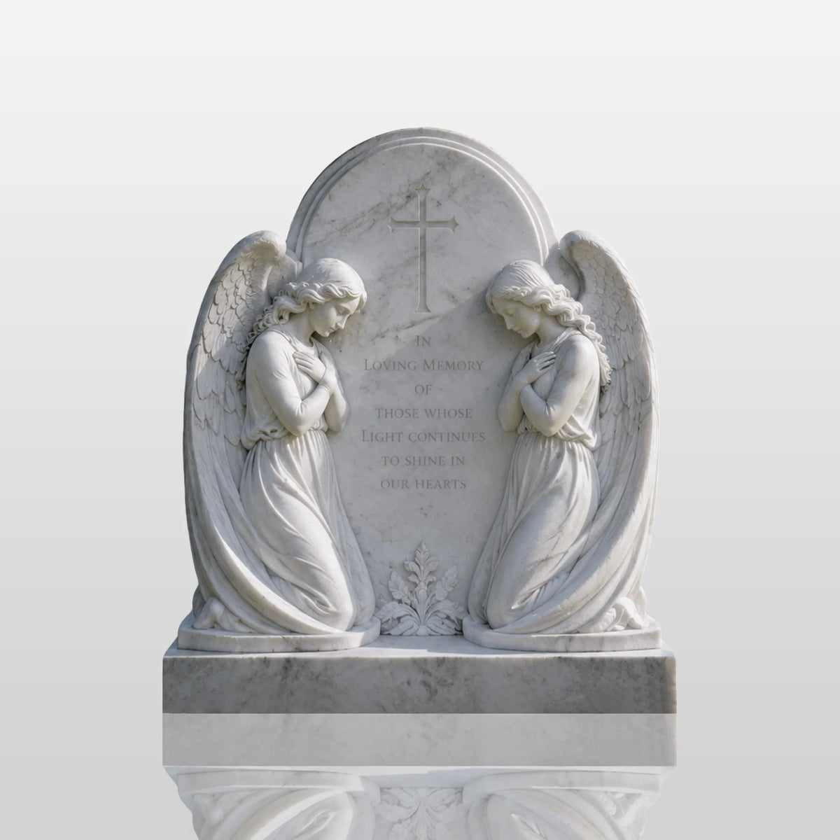 PREMIER White Marble Angel Tombstone for Memorial Garden, Graveyard, Cemetery or Green Burial Ground PSM-161