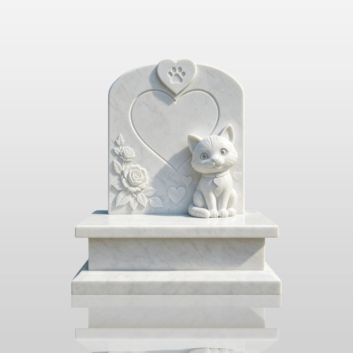 PREMIER White Marble Headstone with Cartoon Cat Design for Cemetery, Courtyard or Graves PSM-193