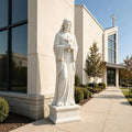 PREMIER White Marble Jesus Statue with Cross for Front Yard, Church Courtyard or Walkway PSM-203