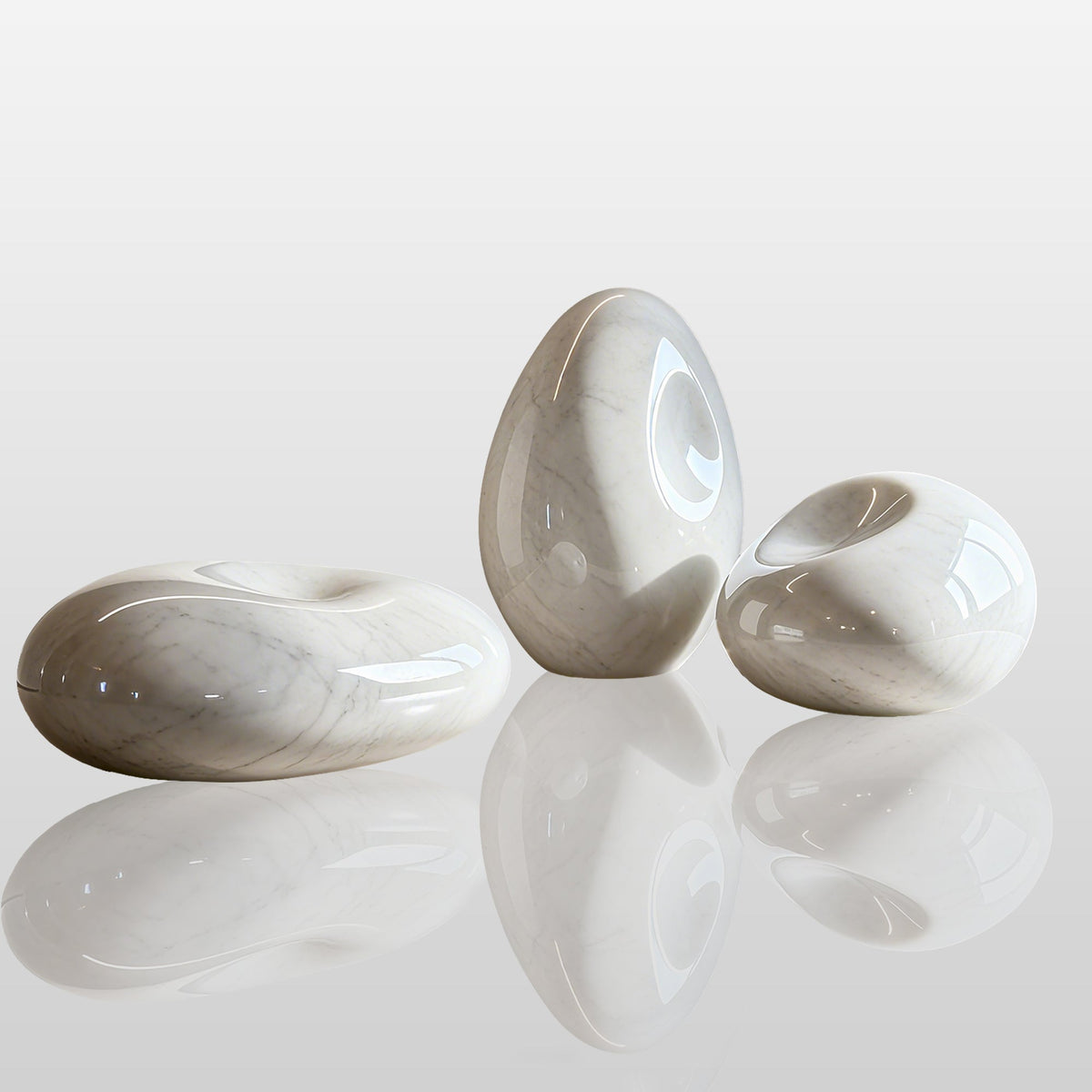 PREMIER White Marble Pebble Sculpture Set with Modern Abstract Style Ideal for Living Rooms, Hotel Lobbies and Offices PSM-102