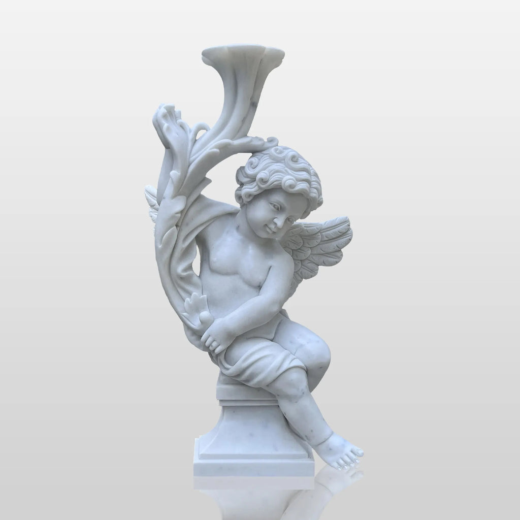 PREMIER White Marble Sculpture with Little Angel Design Ideal for Gardens, Memorial Parks or Outdoor Art Spaces PSM-109