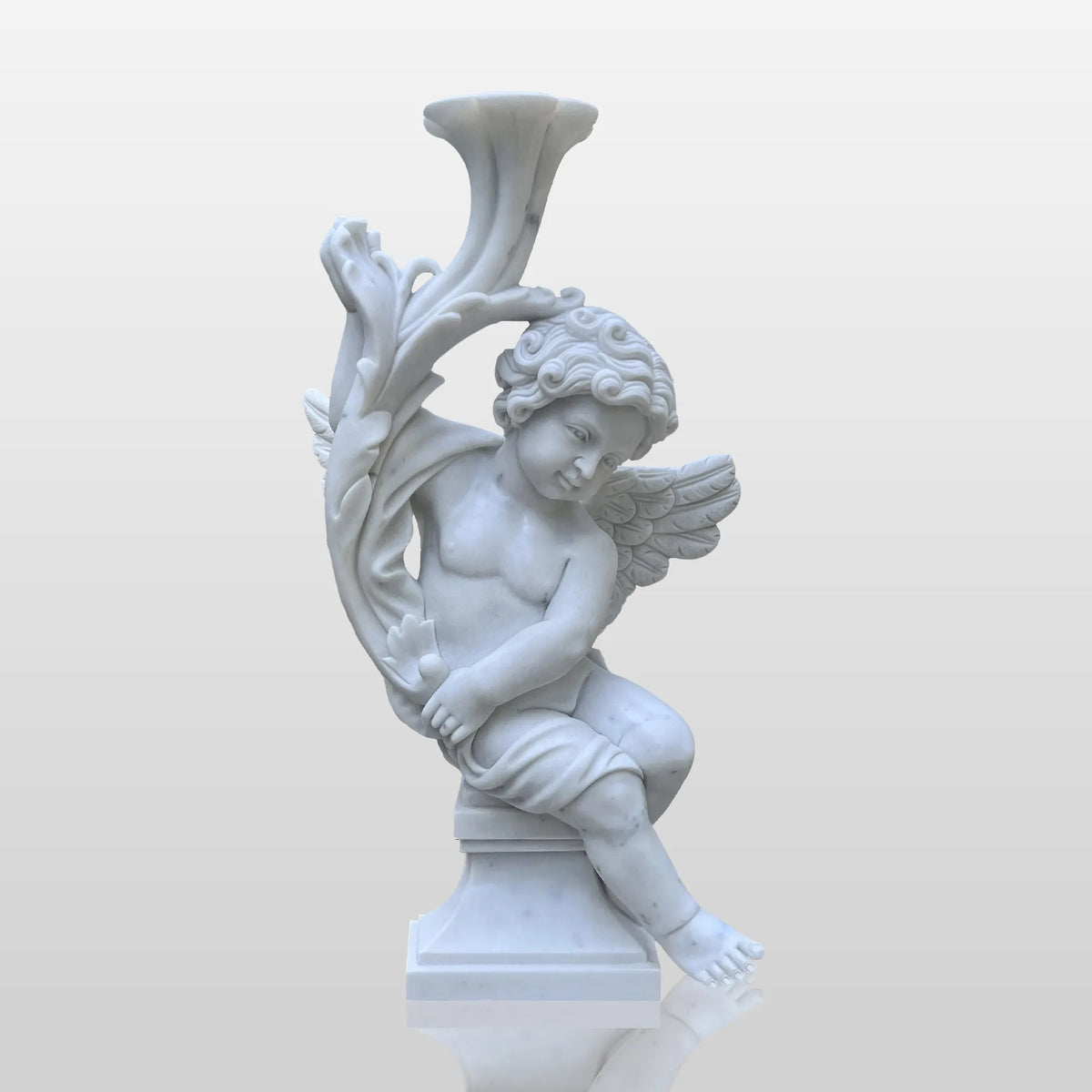 PREMIER White Marble Sculpture with Little Angel Design Ideal for Gardens, Memorial Parks or Outdoor Art Spaces PSM-109