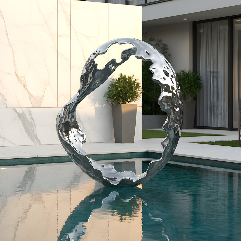 PREMIER Abstract Hollow Irregular Ring Stainless Steel Sculpture in Mirror Polished Modern Liquid Form for Garden Villa Landscape PSSS-246