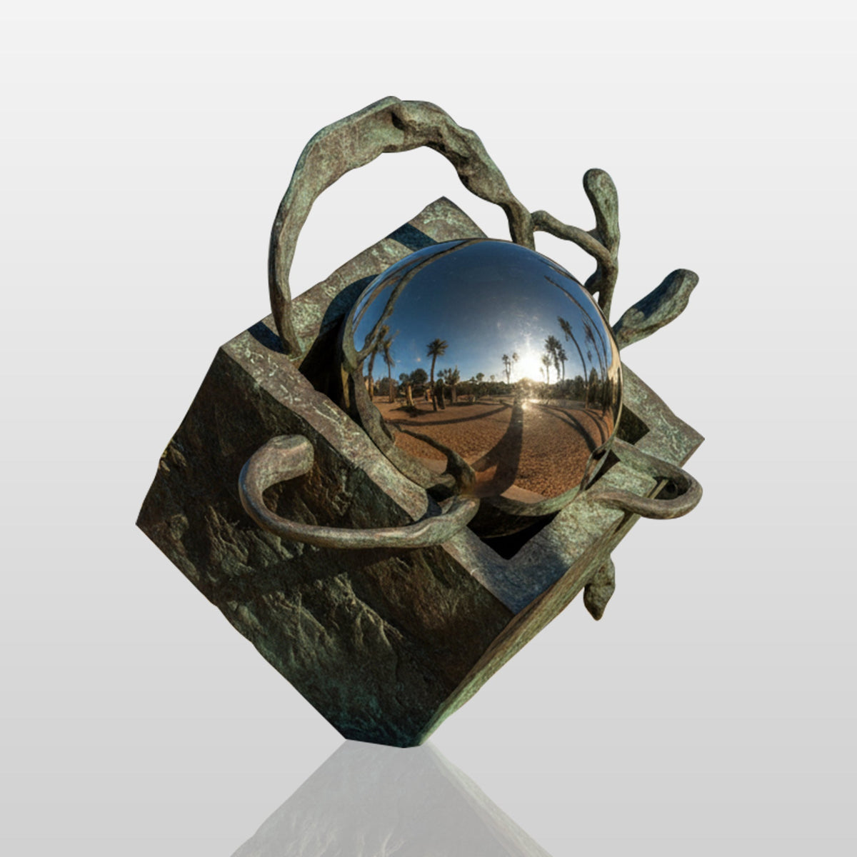 PREMIER Abstract Metal Sphere Sculpture in Modern Bronze Patina and Mirror Polished Stainless Steel for Villa Garden, Courtyard Outdoor Landscape PSB-166