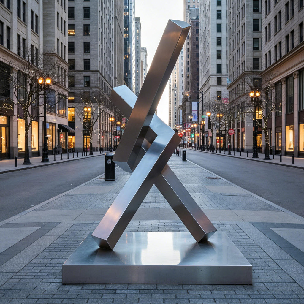 PREMIER Abstract Polished Geometric Stainless Steel Sculpture for Urban Plaza, Corporate Building Decor PSSS-242