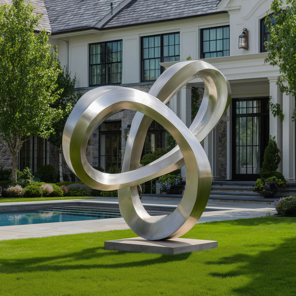PREMIER Abstract Polished Stainless Steel Loop Sculpture with Silver Metal Art for Outdoor Garden Decor PSSS-238
