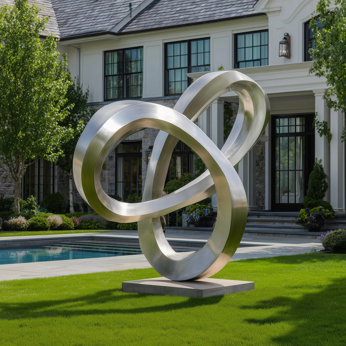 PREMIER Abstract Polished Stainless Steel Loop Sculpture with Silver Metal Art for Outdoor Garden Decor PSSS-238