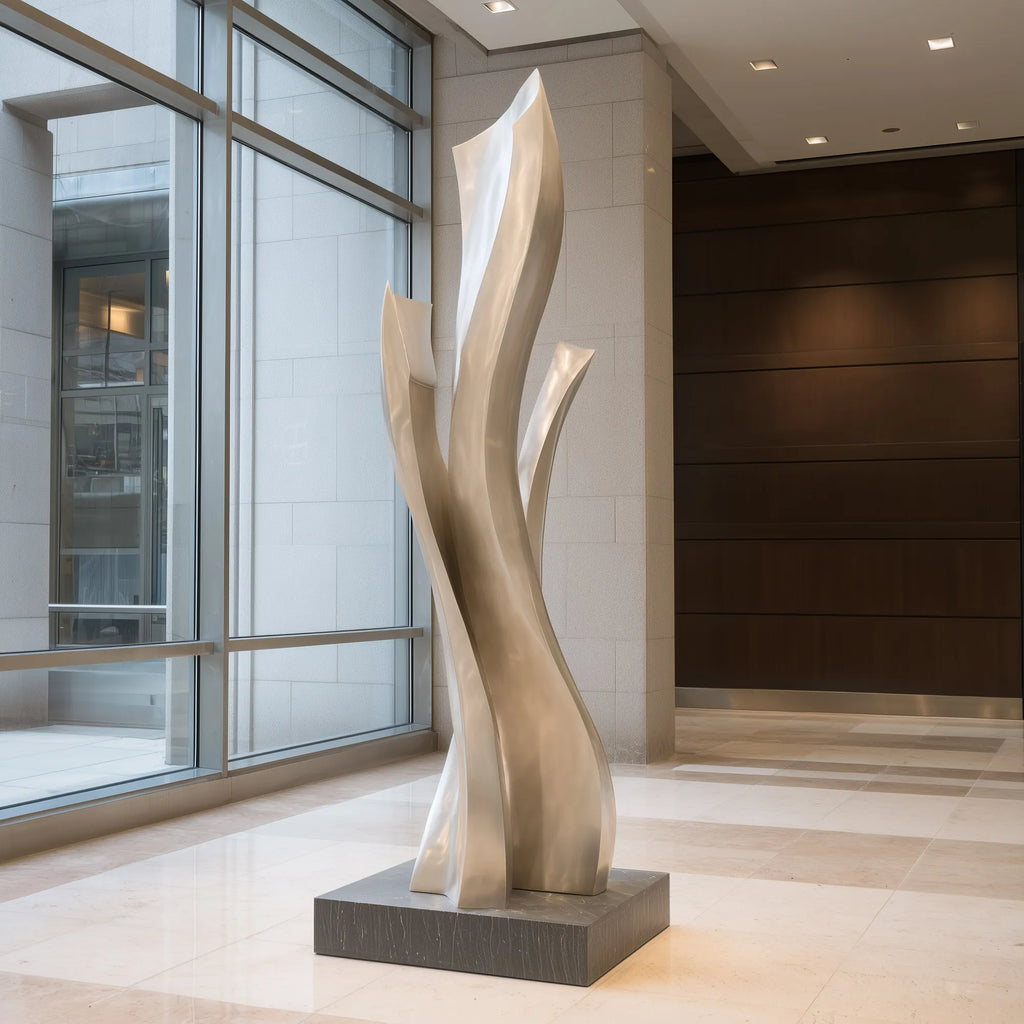 PREMIER Abstract Silver Flowing Flame Stainless Steel Sculpture Modern Metal Art PSSS-239