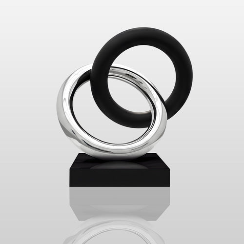 PREMIER Abstract Stainless Steel Ring Sculpture in Modern Black and Silver Polished Finish for Living Room Office Desk Decor PSSS-245