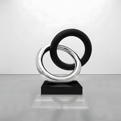 PREMIER Abstract Stainless Steel Ring Sculpture in Modern Black and Silver Polished Finish for Living Room Office Desk Decor PSSS-245