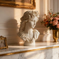 PREMIER Classical Floral Female Bust White Marble Sculpture Antique Style for Home Decor PSM-116