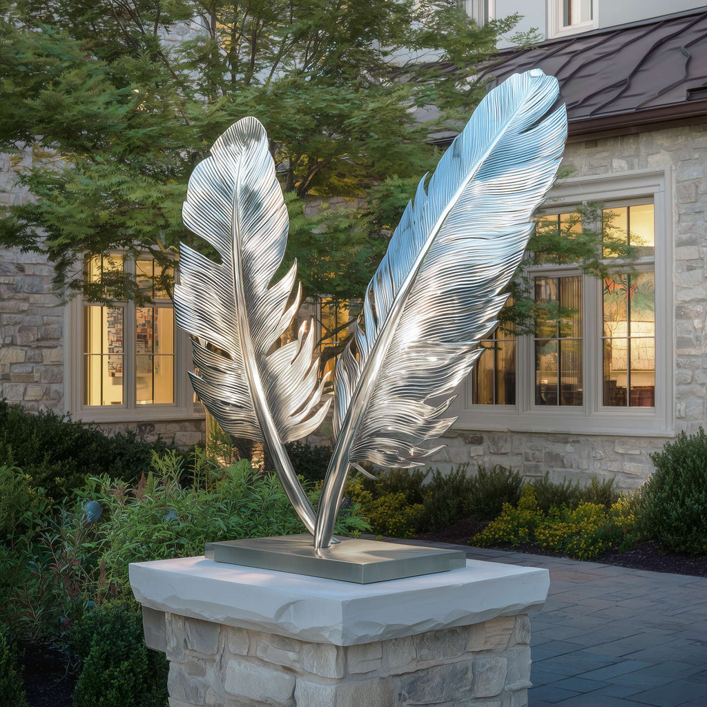 PREMIER Modern Abstract Double Feather Sculpture in Stainless Steel Outdoor Garden Art for Landscape Patio Decor-PSSS-218