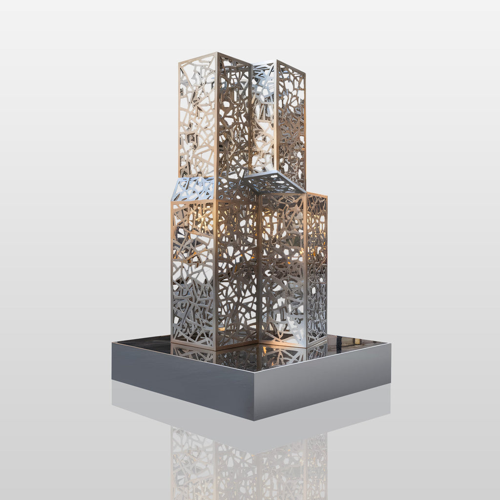 PREMIER Modern Openwork Cube Stainless Steel Sculpture with Mirror Polished Finish for Urban Plaza and Commercial Street PSSS-258
