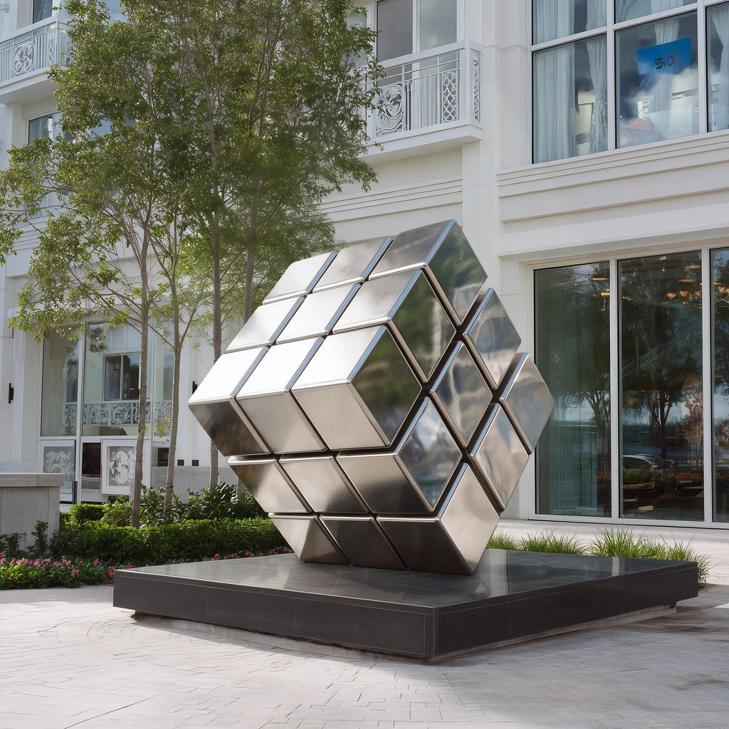 PREMIER Rubik's Cube Sculpture in Stainless Steel for Plaza or Hotel Decor PSSS-215
