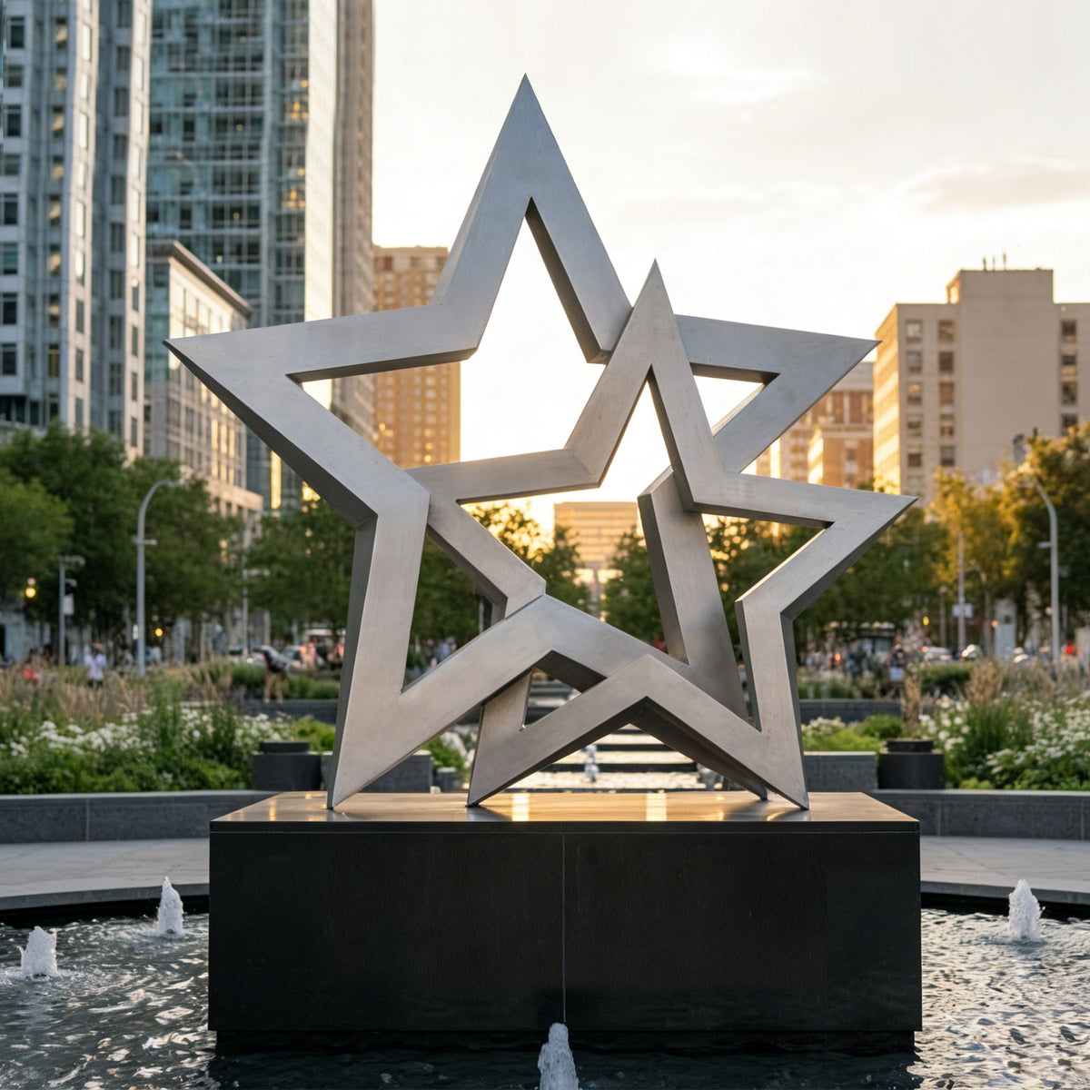 PREMIER Star Stainless Steel Sculpture with Modern Abstract Brushed Metal Style for Urban Plaza Garden Landscape Public Art Installation PSSS-243
