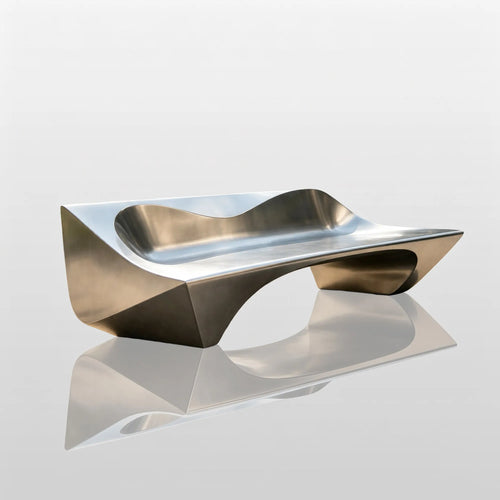 PREMIR Modern Bench Sculpture in Matte Stainless Steel for Commercial Courtyard, Hotel Entrance or Office Campus PSSS-280