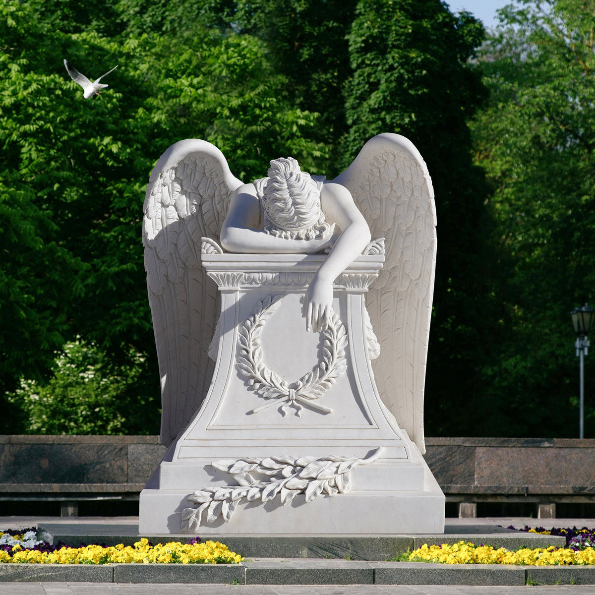 PREMIER White Marble Angel Monument Memorial Sculpture  78.7"W x 60"H x 47.3"D PSIS-004