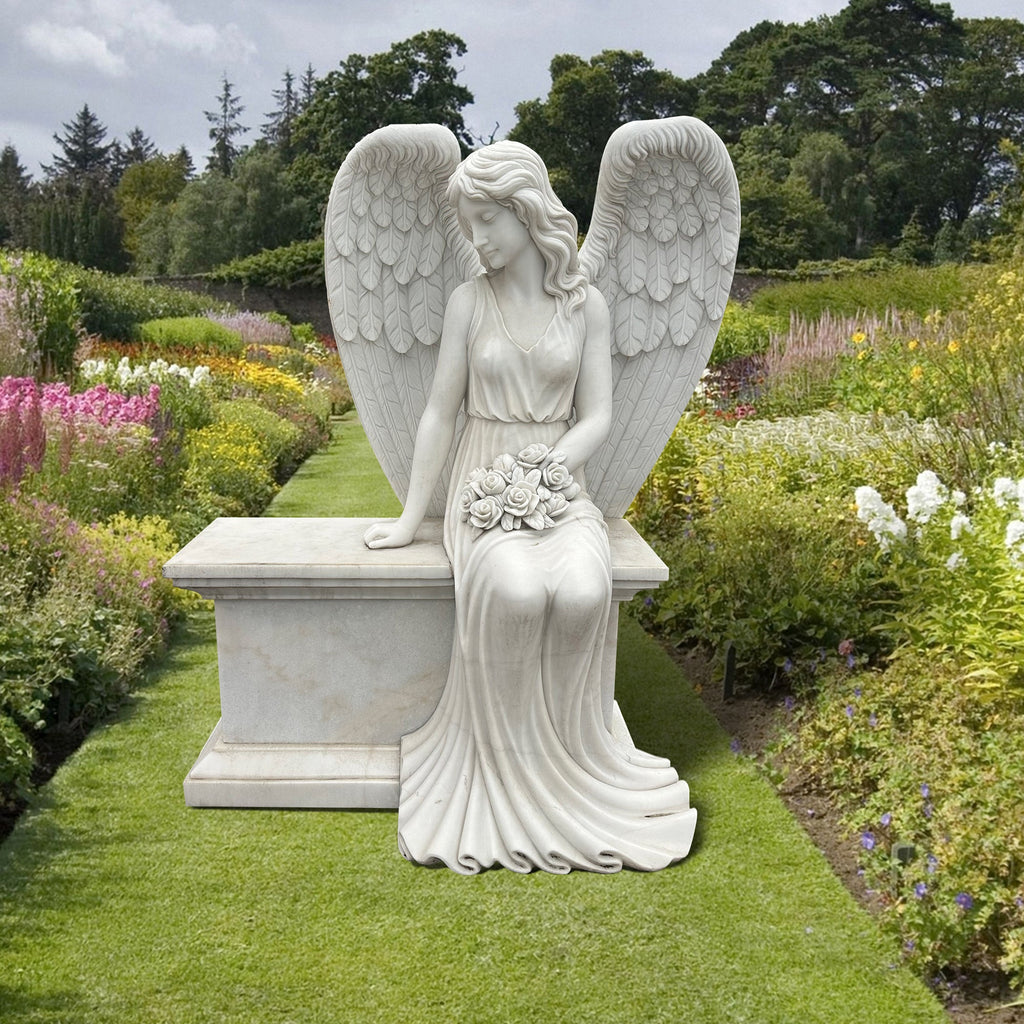 PREMIER Headstone Marble Angel Tombstone Statue for Cemetery PSM-025