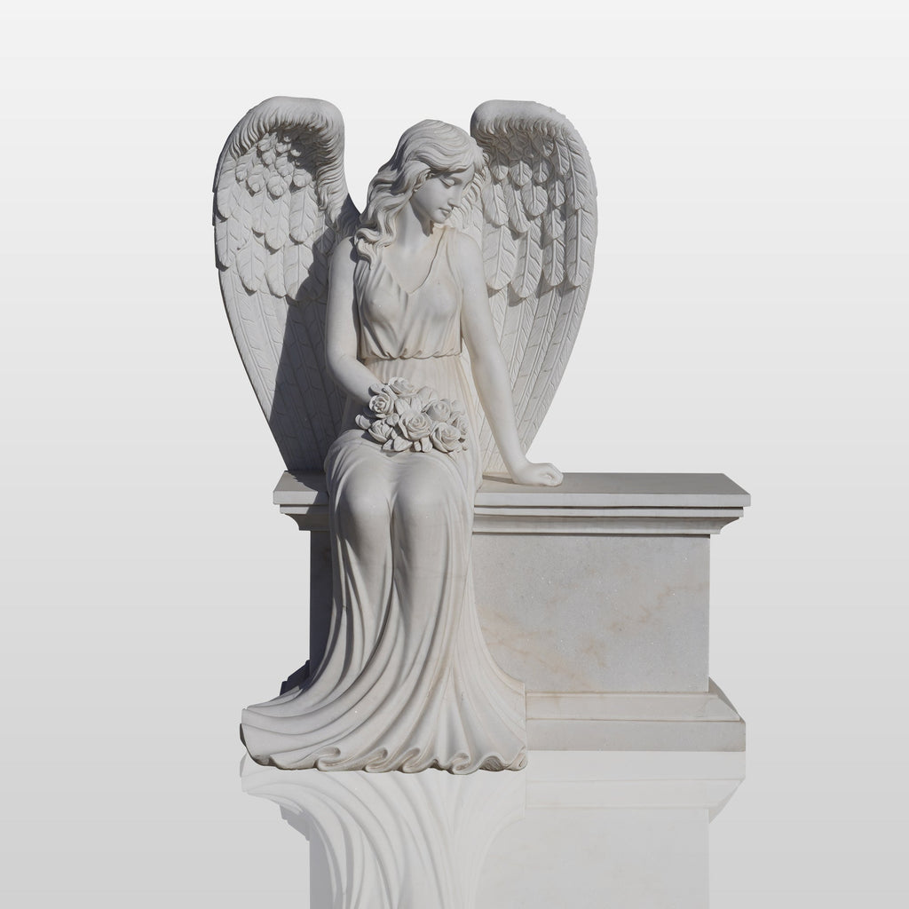 PREMIER Headstone Marble Angel Tombstone Statue for Cemetery PSM-025