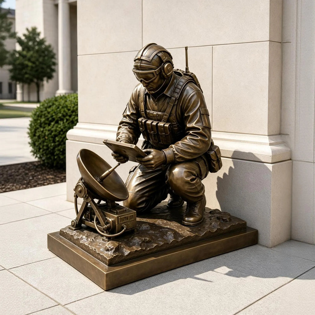PREMIER Vintage Bronze Signaller Statue for Front Yard, Town Plaza or Military Park PSB-245